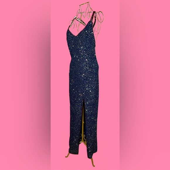 L.A. Glo Vintage Y2K Navy Long Gown, Colorful Sequins, 9/10 Juniors or S Women’s - Picture 3 of 16